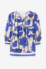 Womens Blue Floral Print Babydoll Blouse | CicyBell