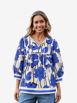 Womens Blue Floral Print Babydoll Blouse | CicyBell