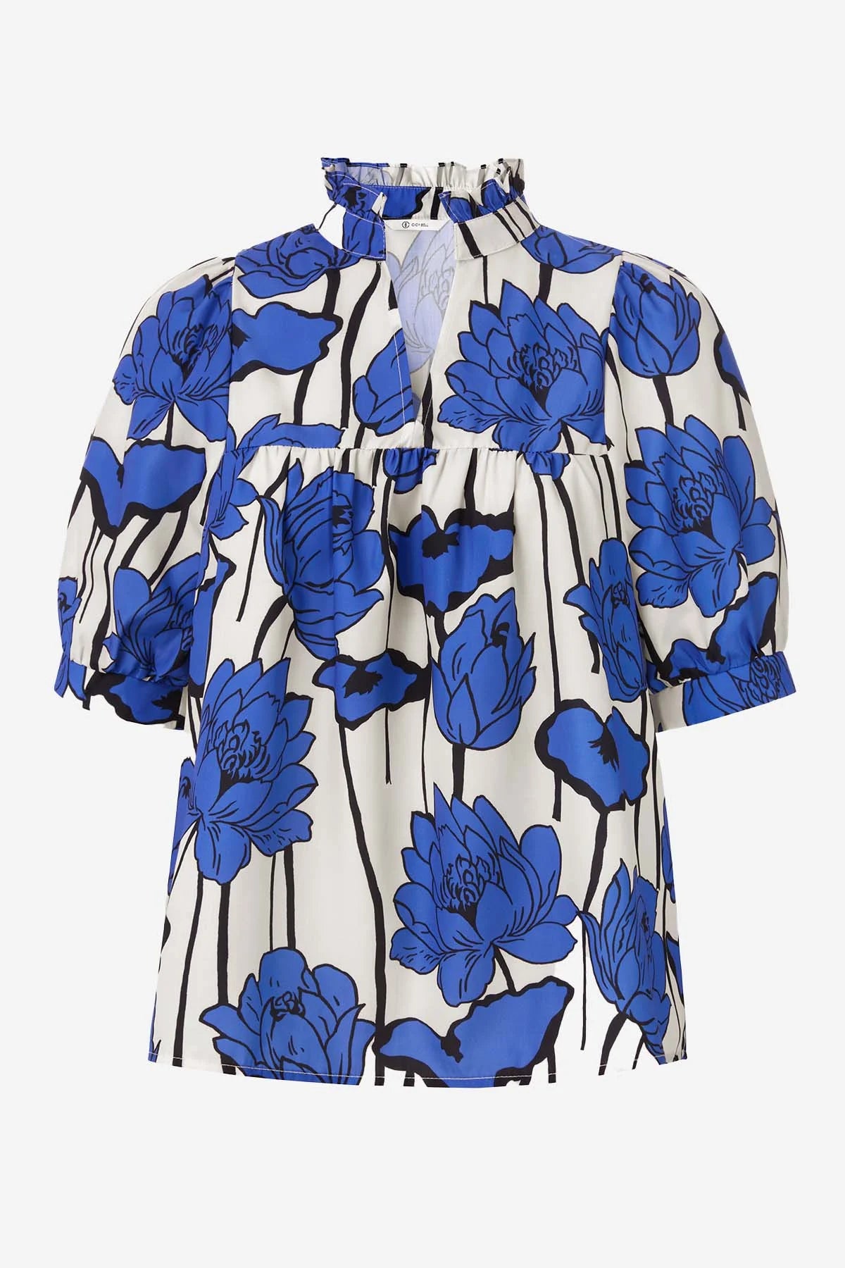 Womens Blue Floral Babydoll Blouse | CicyBell