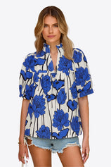 Womens Blue Floral Babydoll Blouse | CicyBell
