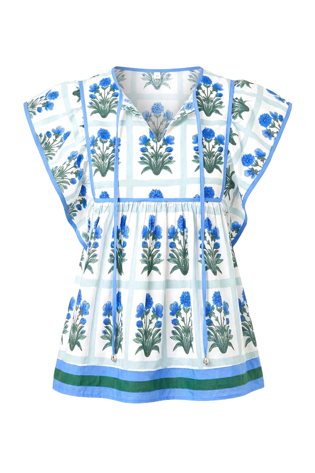 Womens Blue Floral Peplum Babydoll Tops  | CicyBell