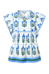 Womens Blue Floral Peplum Babydoll Tops  | CicyBell
