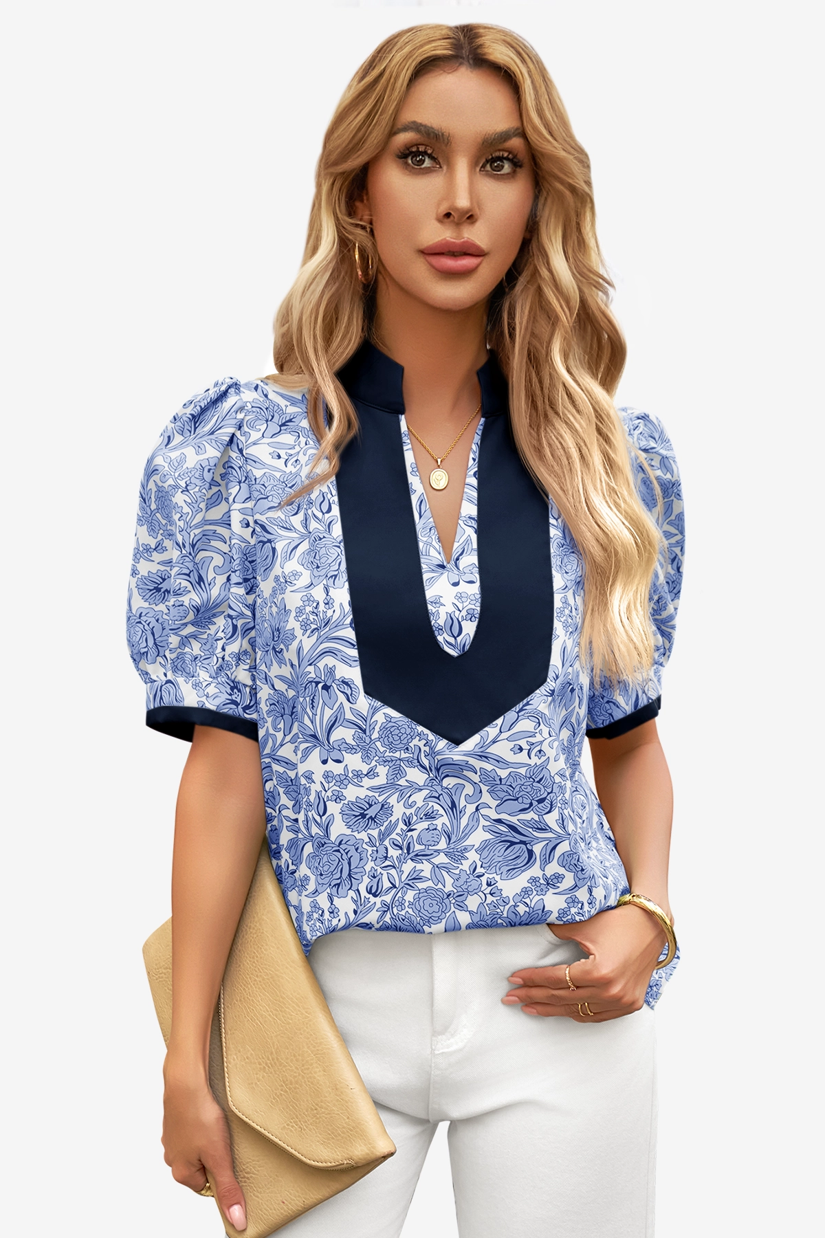 Womens Blue Puff Sleeve Blouses | CicyBell