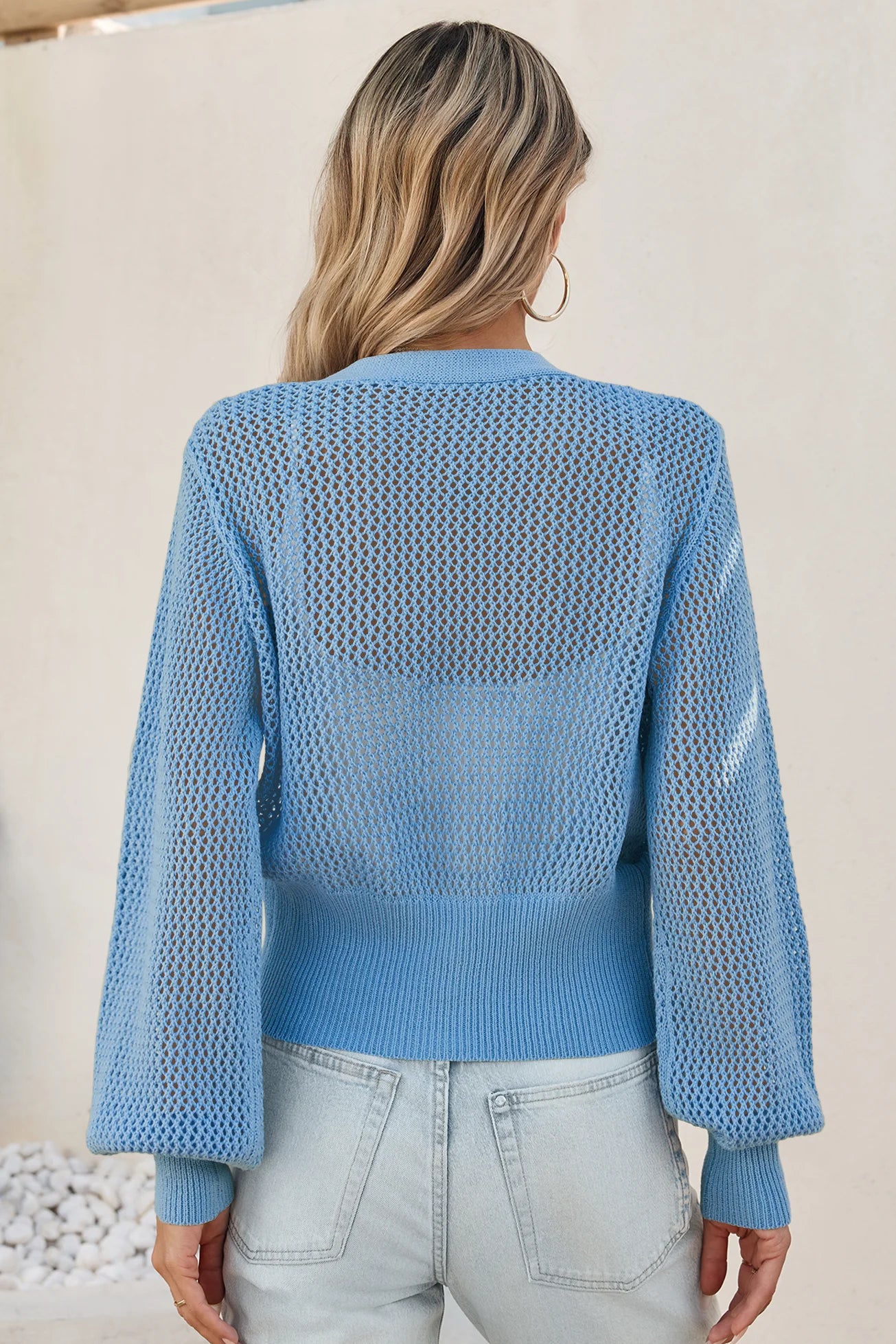 Cicy Bell Womens Blue Cropped Crochet Cardigans