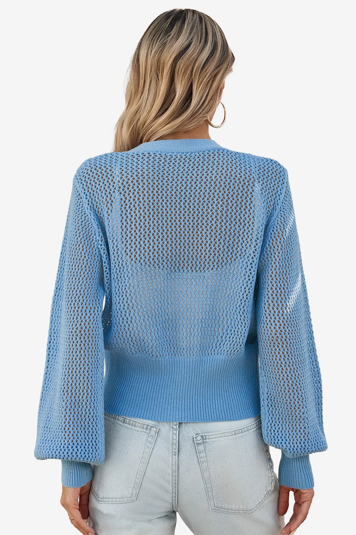 Cicy Bell Womens Blue Cropped Crochet Cardigans