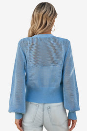 Cicy Bell Womens Blue Cropped Crochet Cardigans