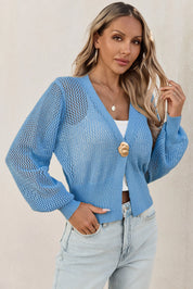 Cicy Bell Womens Blue Cropped Crochet Cardigans