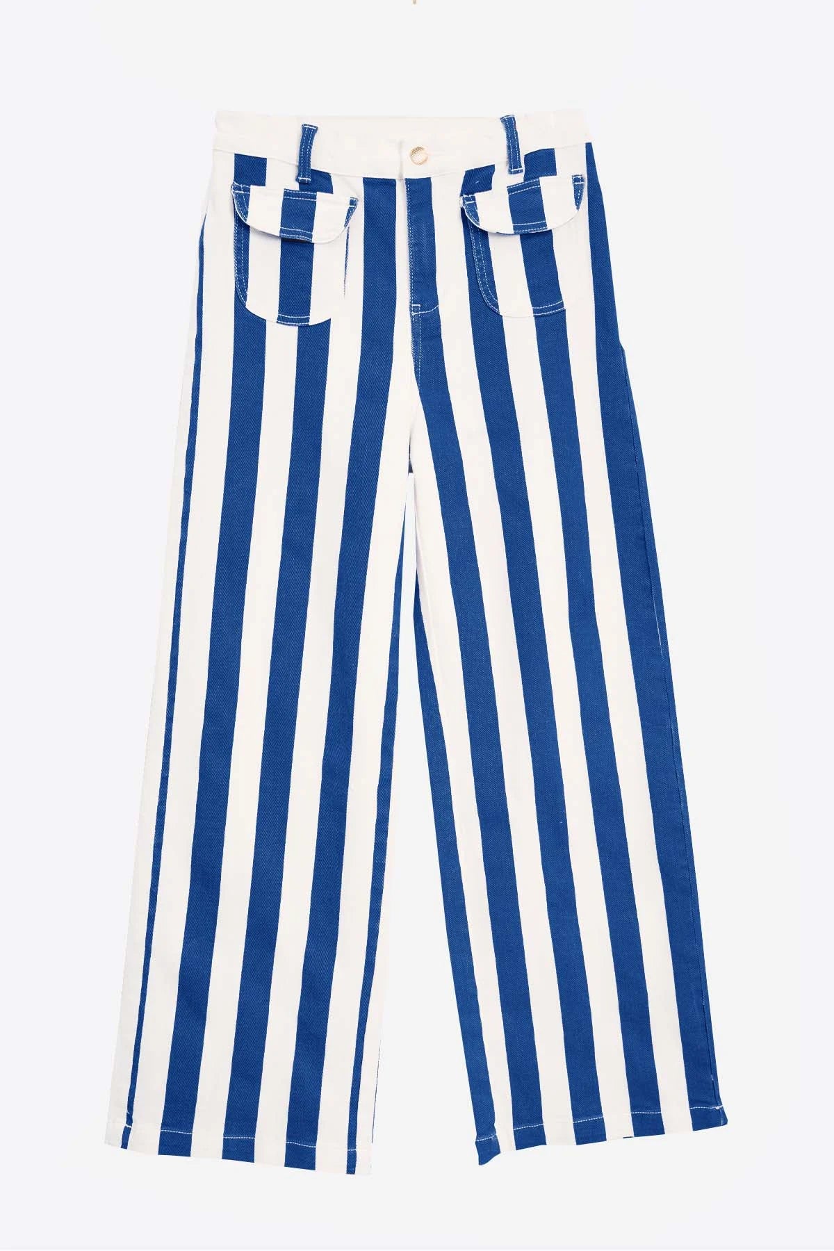 Womens Blue Striped Wide Leg Jeans | CicyBell