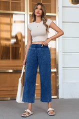 Cicy Bell Womens Blue Smocked Barrel Jeans
