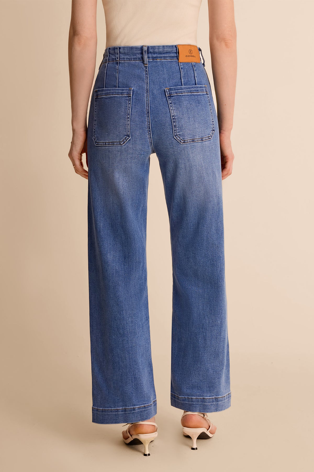 Womens Blue Straight Leg High Waisted Jeans | CicyBell