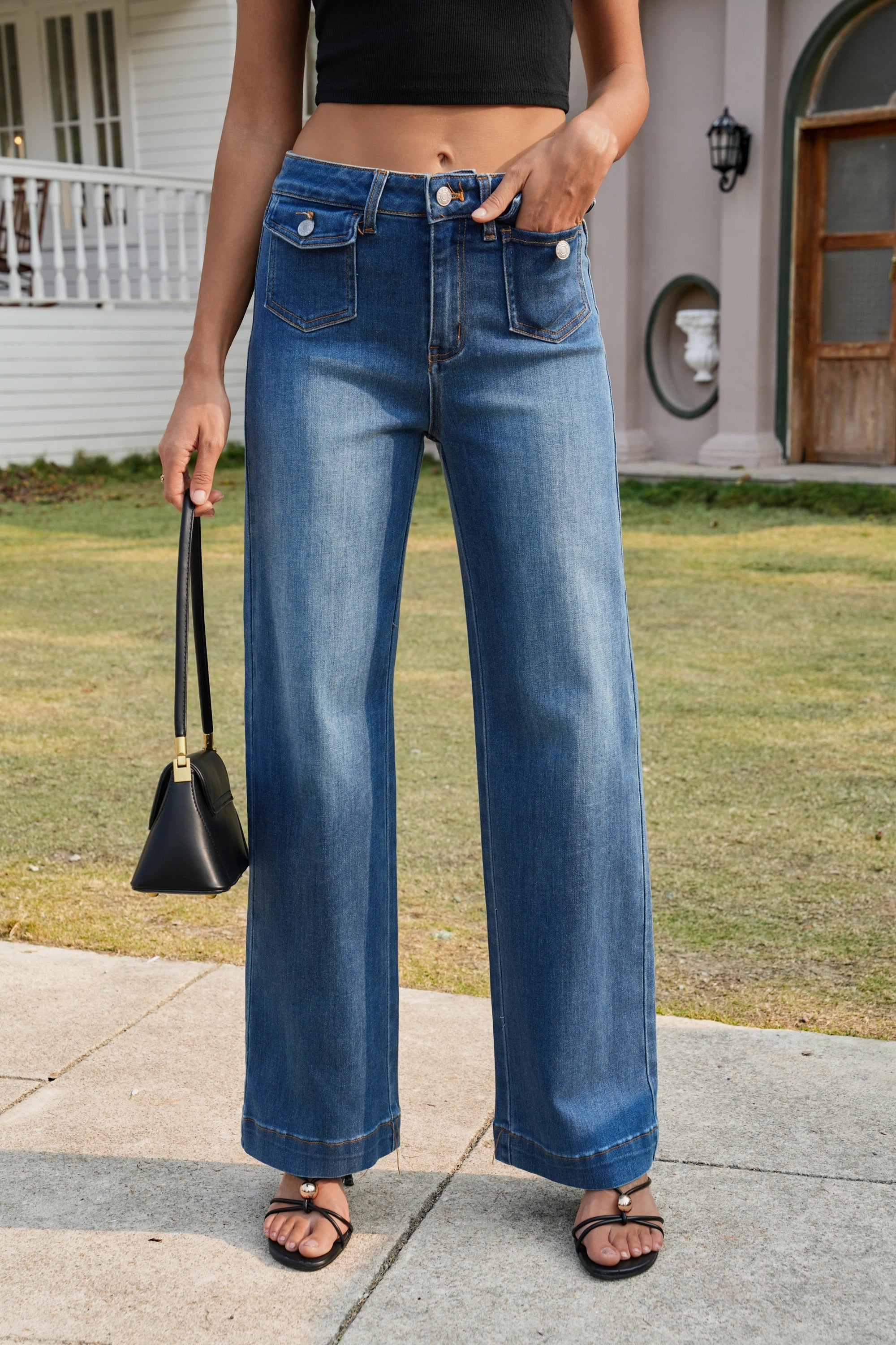 Womens Blue Wide Leg Jeans | CicyBell