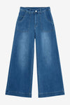 Cicy Bell Women's High-Waisted Wide-Leg Jeans featuring functional front and back patch pockets. This trendy cropped-length denim offers a flattering baggy silhouette and a leg-elongating fit for all-day comfort.