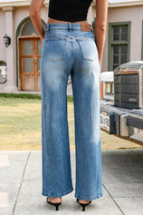 Womens Blue High Waisted Wide Leg Jeans | CicyBell