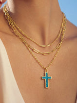 Womens Blue 18k Gold Plated Cross Layered Necklace | CicyBell