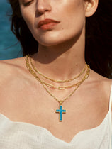 Womens Blue 18k Gold Plated Cross Layered Necklace | CicyBell