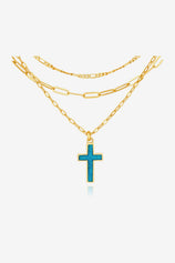Womens Blue 18k Gold Plated Cross Layered Necklace | CicyBell