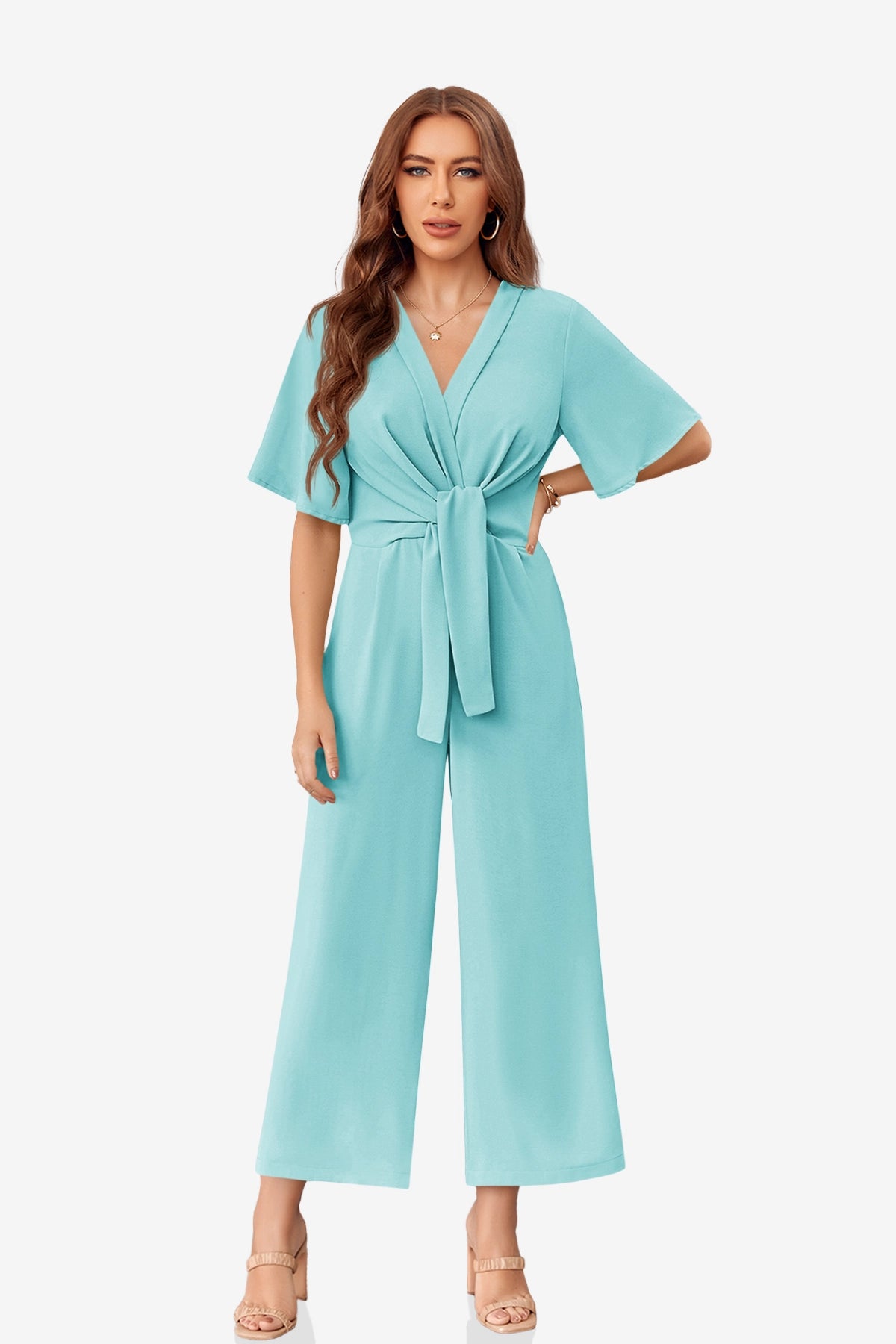 Womens Blue Wide Leg Long Pants Rompers | CicyBell
