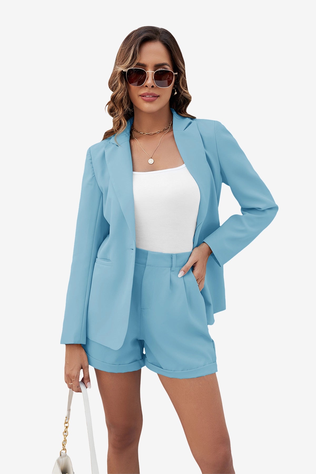 Womens Light  Blue Blazer Matching Shorts Sets | CicyBell
