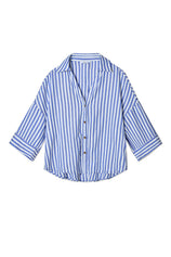 Womens Blue 3/4 Bell Sleeve Button Down Shirts | CicyBell