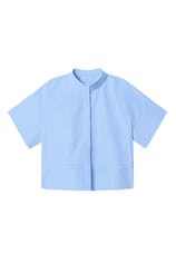 Womens Blue Cropped Short Sleeve Shirts| CicyBell