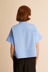 Womens Blue Cropped Short Sleeve Shirts| CicyBell