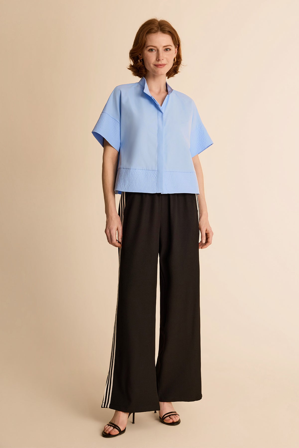 Womens Blue Cropped Short Sleeve Shirts| CicyBell