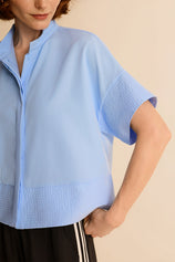 Womens Blue Cropped Short Sleeve Shirts| CicyBell