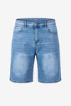 Cicy Bell Women's Wide-Leg Denim Shorts featuring a trendy Bermuda-style silhouette and a $10.3\text{-inch}$ inseam. These mid-rise stretchy denim shorts offer a relaxed, straight-leg fit and a classic 5-pocket design for a casual-cool look.