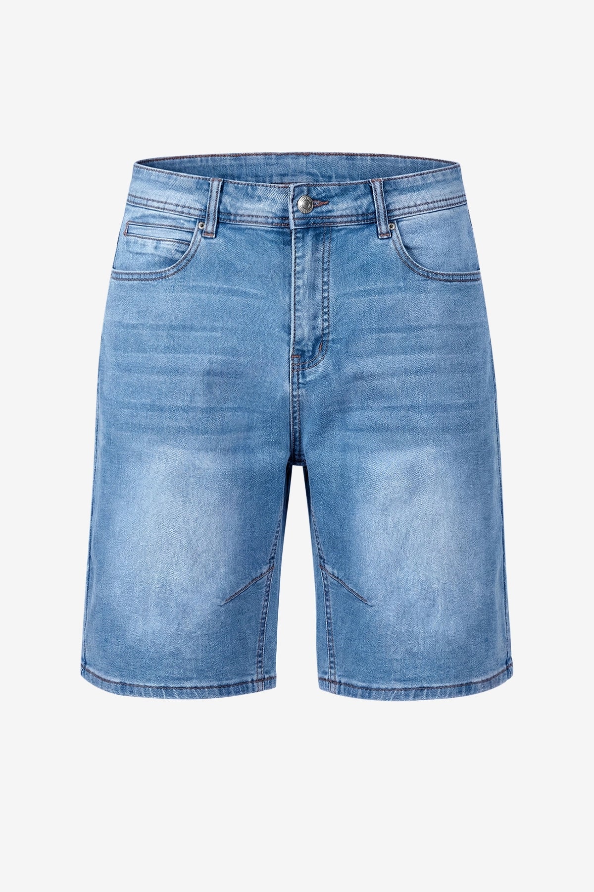 Cicy Bell Women's Wide-Leg Denim Shorts featuring a trendy Bermuda-style silhouette and a $10.3\text{-inch}$ inseam. These mid-rise stretchy denim shorts offer a relaxed, straight-leg fit and a classic 5-pocket design for a casual-cool look.