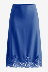 Womens Blue Silk Satin Midi Skirts | CicyBell