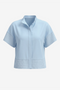 Cicy Bell Women's Cropped Blouse in a modern boxy silhouette featuring a sophisticated stand collar and oversized drop shoulders. This "Quiet Luxury" short shirt includes refined multi-row stitch detailing at the cuffs and hem for a structured look.