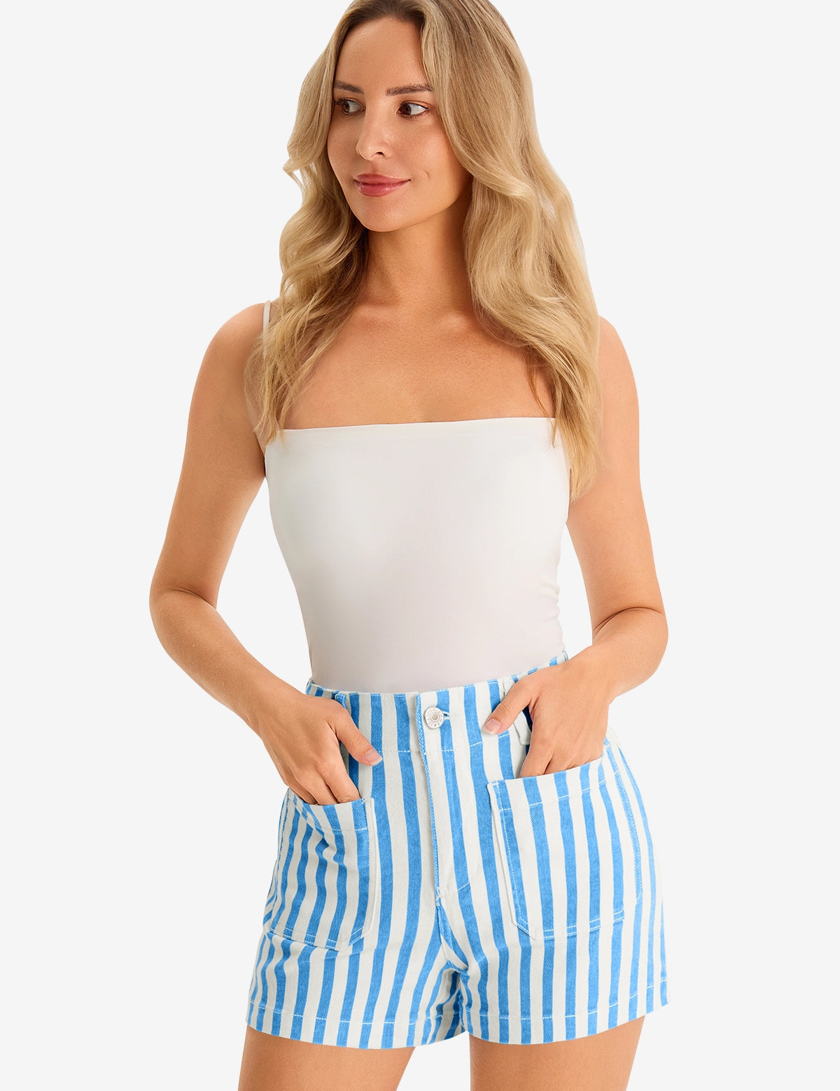 Womens Blue Summer Striped Shorts 1