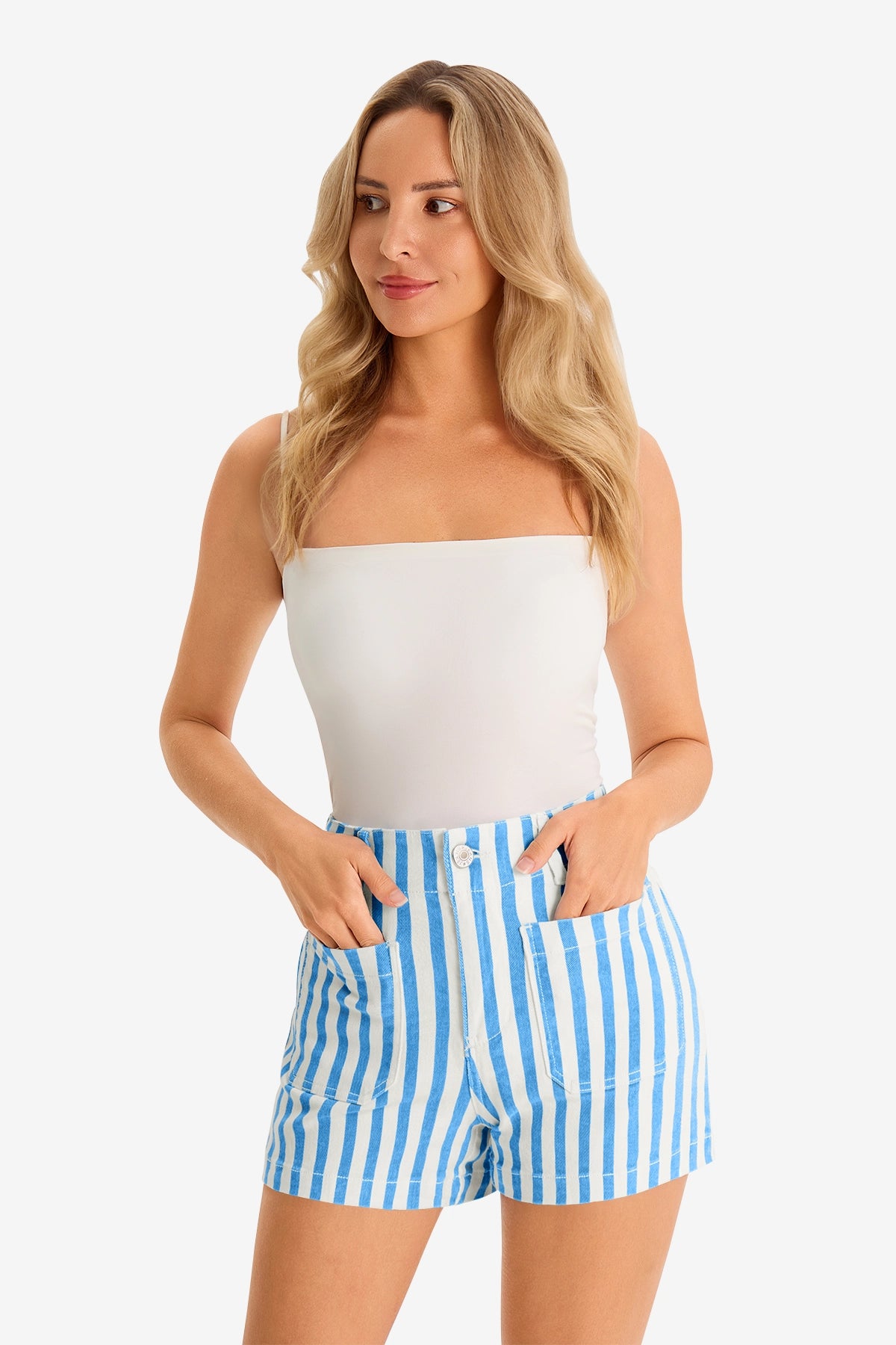 Womens Blue Summer Striped Shorts 1