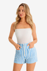 Womens Blue Summer Striped Shorts 1