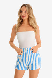 Womens Blue Summer Striped Shorts 1