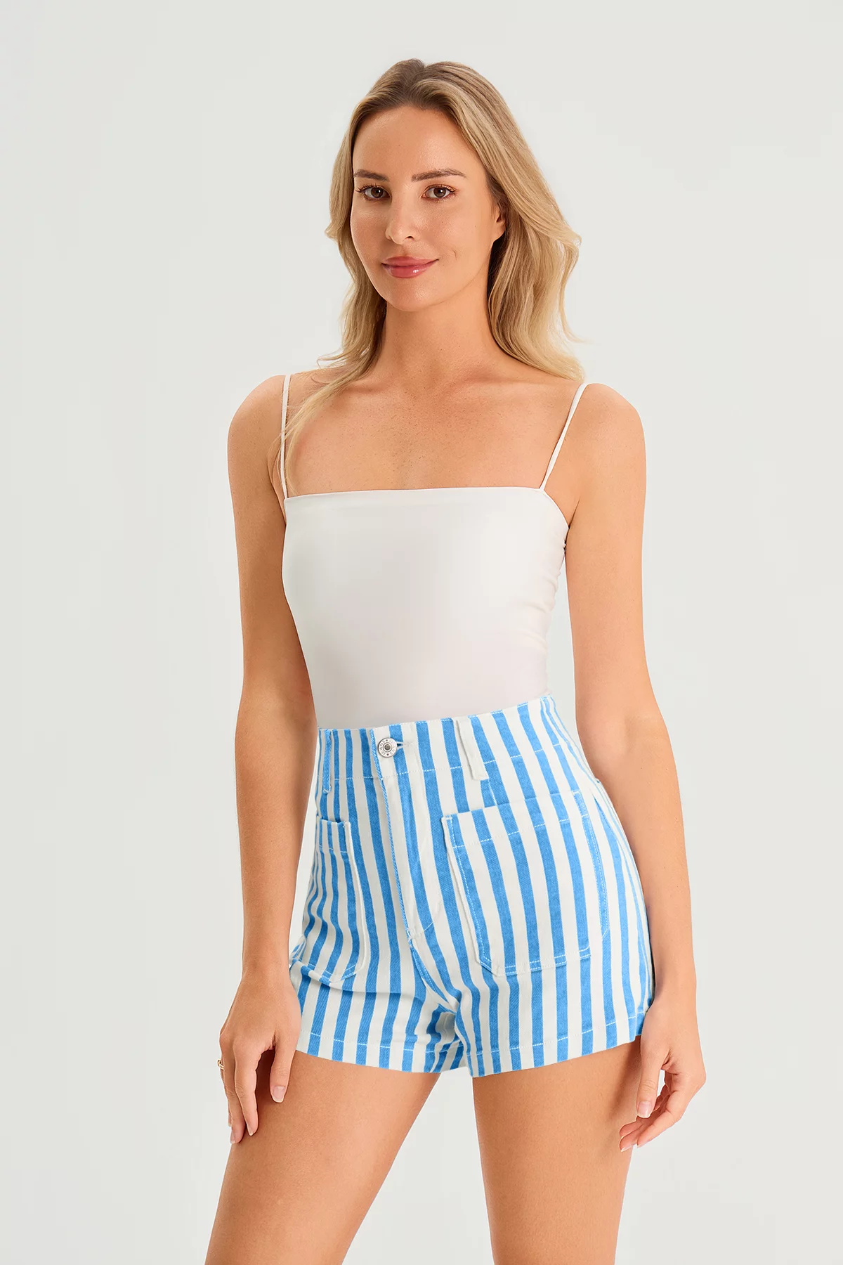 Womens Blue Summer Striped Shorts 3