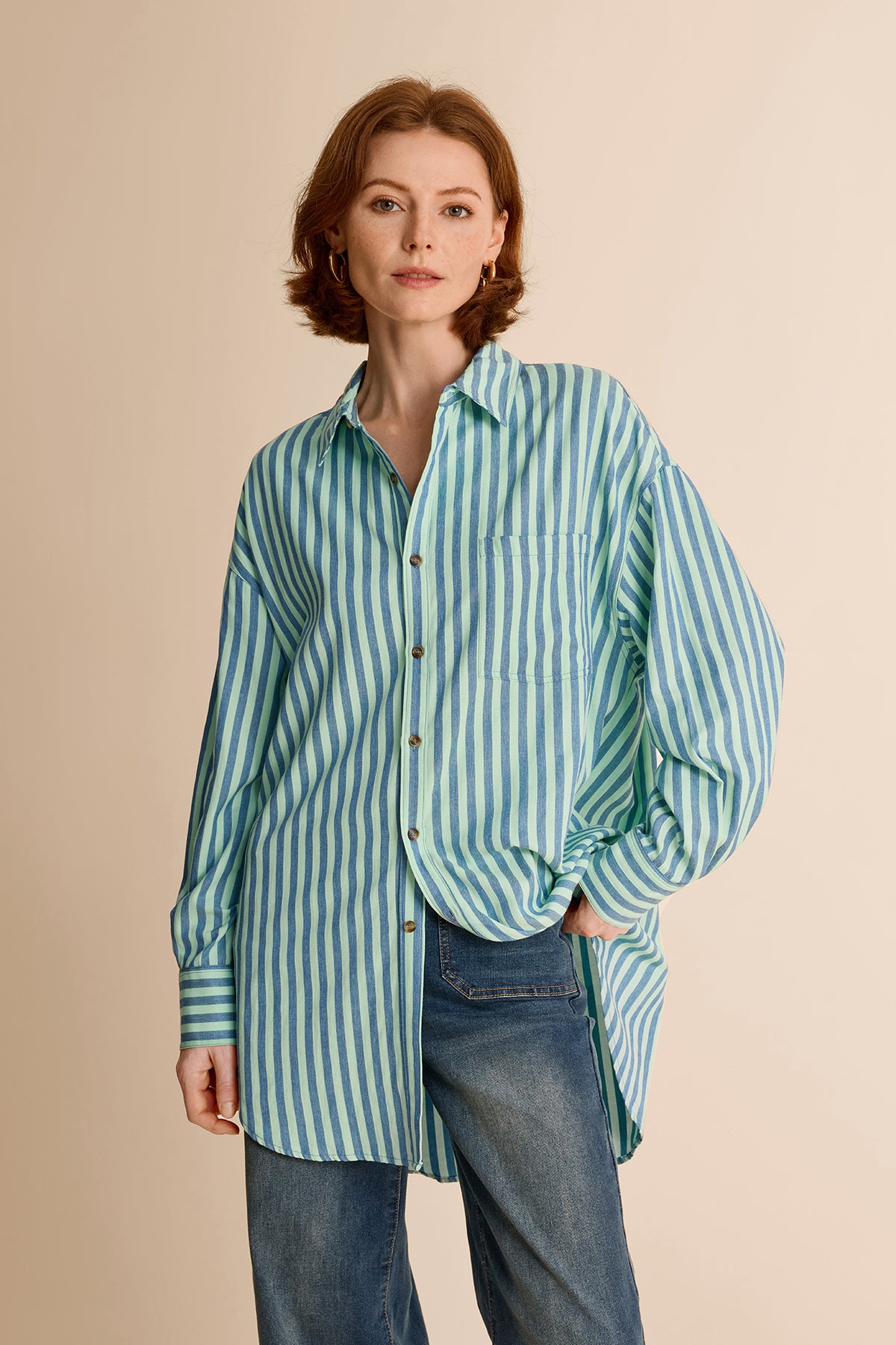 Womens Blue Green Striped Shirts | CicyBell