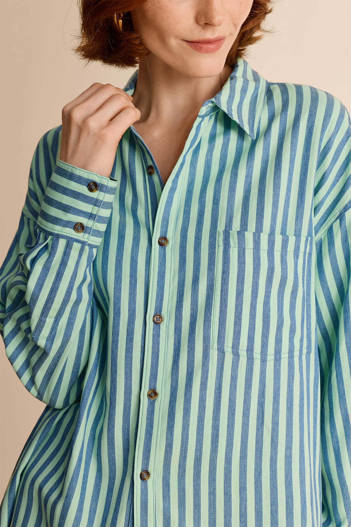 Womens Blue Green Striped Shirts | CicyBell