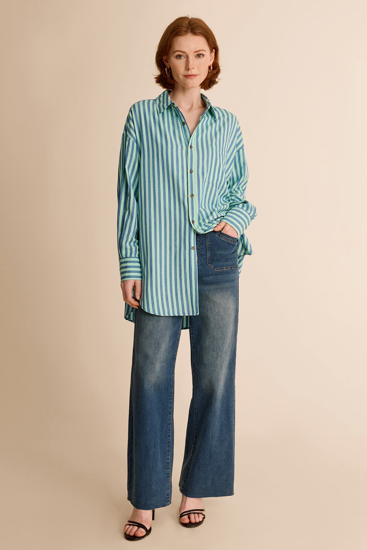 Womens Blue Green Striped Shirts | CicyBell