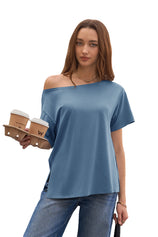 Womens Bluish Gray Oversized T-Shirts  | CicyBell