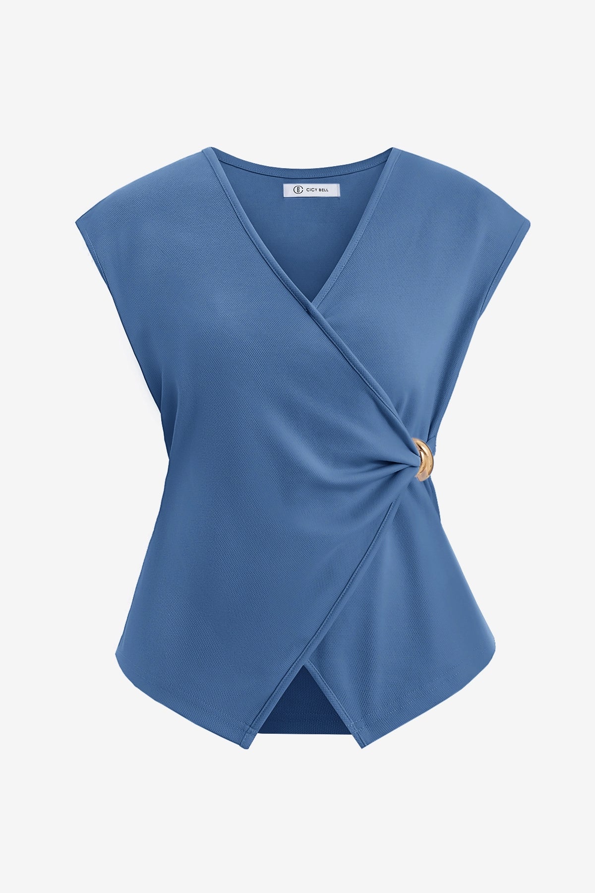 Womens Bluish Gray V Neck Wrap Tank Tops | CicyBell