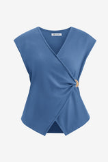 Womens Bluish Gray V Neck Wrap Tank Tops | CicyBell