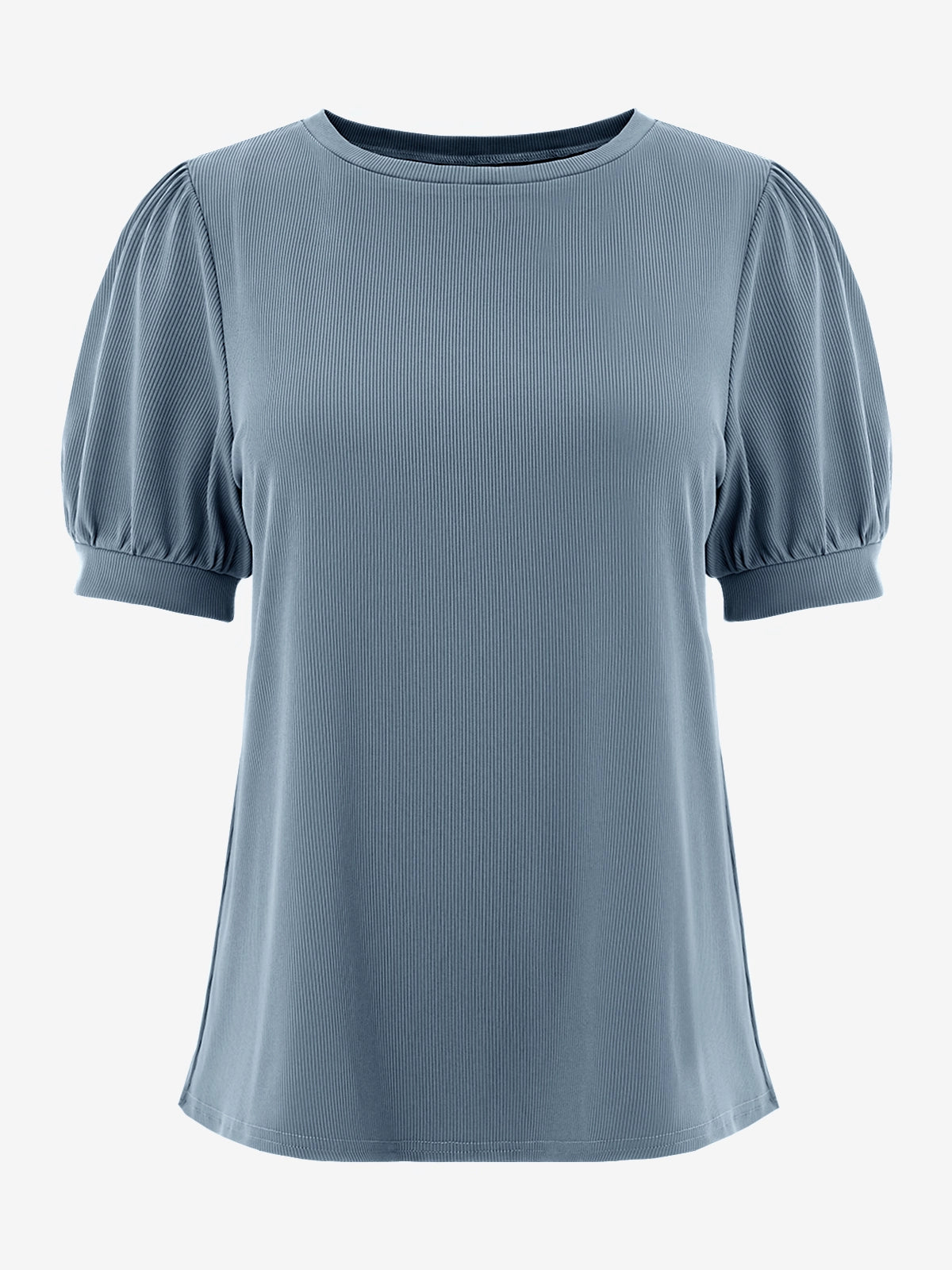 Womens Bluish Grey Short Puff Sleeve Blouses | CicyBell