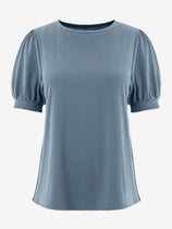 Womens Bluish Grey Short Puff Sleeve Blouses | CicyBell