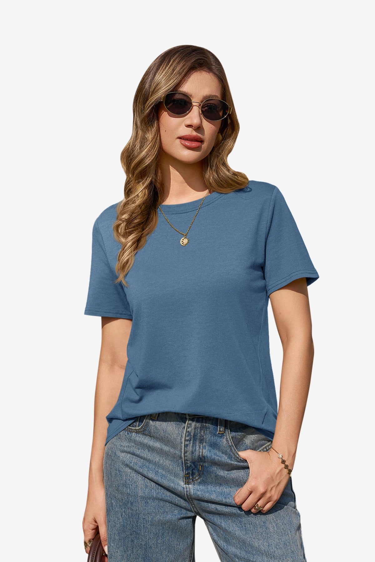Womens Bluish Grey Summer Short Sleeve T-Shirts| CicyBell