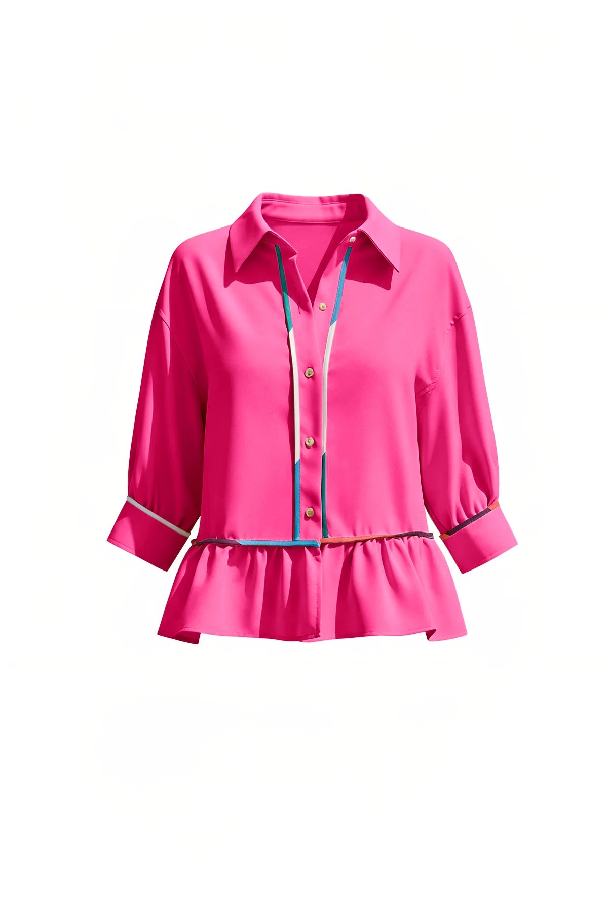 Womens Bright Pink Summer Button Down Blouses | CicyBell