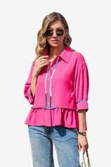 Womens Bright Pink Summer Button Down Blouses | CicyBell