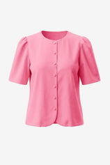Womens Bright Pink Short Button Down Puff Sleeve | CicyBell