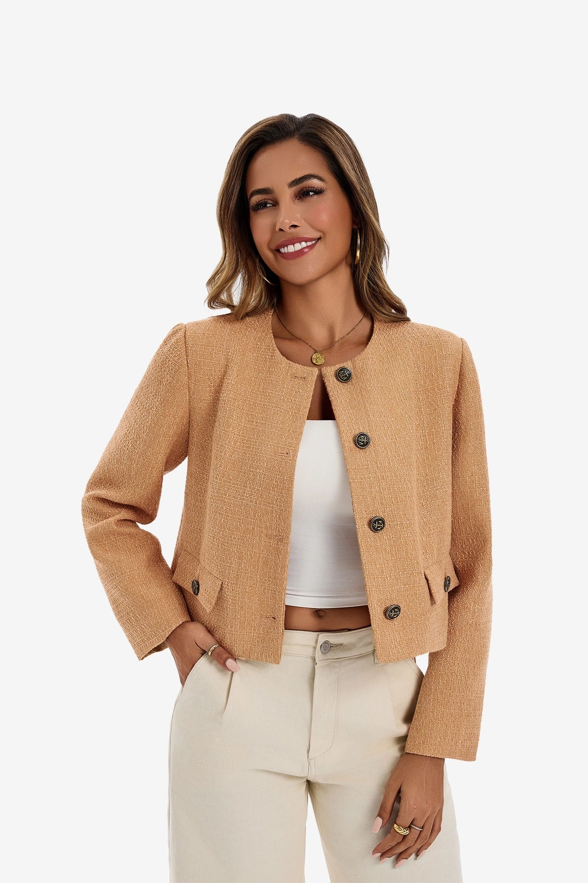 Womens Brown Cropped Tweed Blazer | CicyBell