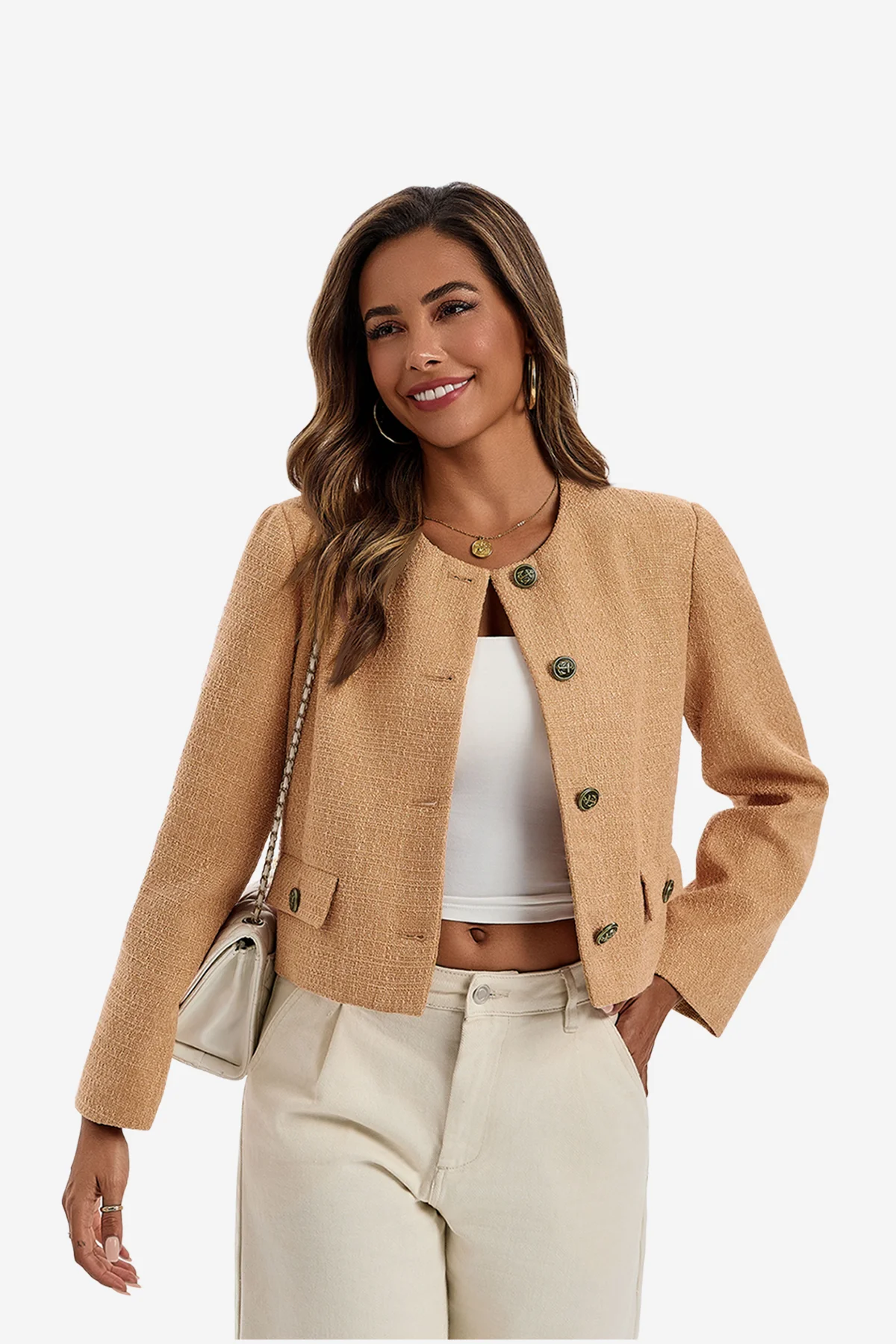 Womens Brown Cropped Tweed Blazer | CicyBell